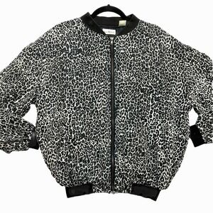 Vintage Sara Roberts Jacket Womens Medium Black Silk Full Zip Leopard